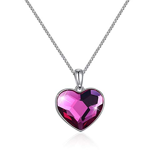Collier pendentif cristaux de cœur violet femme argent S925 chic