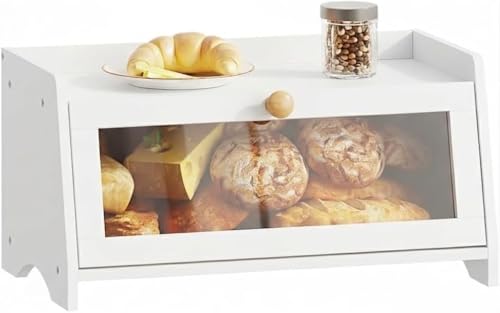 BAMBANG Bread Bin for Kitchen Countertop Bamboo Bread Box Wooden Farmhouse Bread Storage Container Small Breadbox Organizer for Counter Cabinet Pantry White