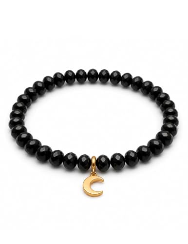happymaker - Turmalin Armband Damen handgefertigt in Deutschland Edelstein Perlen mit Anhänger Lotus und Mond aus Edelstahl elastische Armbänder in zwei Größen