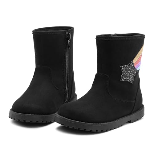 CCVON Girls Boys Fashion Boots for Kids Cute Dress Boots Non-Slip Side Zipper Black Toddler Size 10