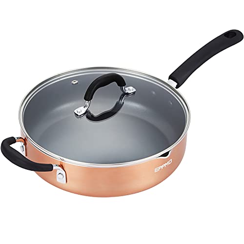 Foto von EPPMO Kochgeschirr, antihaftbeschichtet, aus Aluminiumguss, Induktionsset, mit Deckel, Töpfe, Pfannen, Schmorpfanne, geeignet für alle Herdarten, ohne PFOA, 12 Stück