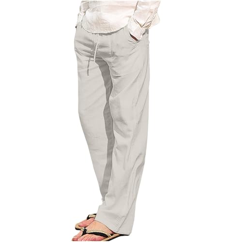 Men Pants Loose Drawstring Elastic Long Trousers Solid Color Wide Straight Leg Pant Baggy Casual Sweatpants Pockets