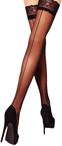 Image of Mila Marutti Black 2 Seamed Thigh High Stockings | Back Seam Vintage Nylons Lace Top | Made in EU - Black 2, Large