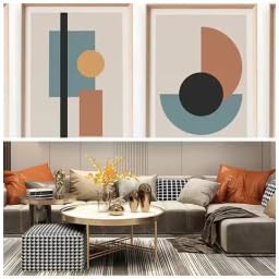 DIHANSM Leinwanddruck Modernes, farbenfrohes, minimalistisches Boho-Motiv mit abstrakter geometrischer Linienführung – Wanddekoration für das Wohnzimmer (30 x 40 cm x 2 Stück/Galerie-Leinwand)
