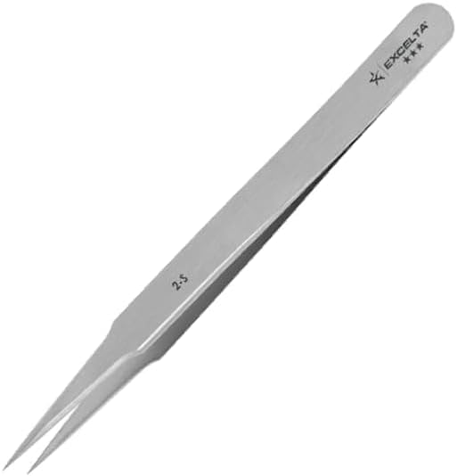 Excelta 2-S - Tweezers, 3-Star, Straight, Tapered Fine Point, Stainless Steel, 4.75'