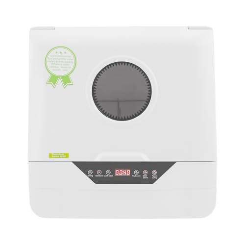 TONFEION Mini lavastoviglie, 800 W, piccola lavastoviglie con 4 programmi, attacco 6L, 55 dB, silenzioso, tavolo per cucina/camper, bianco