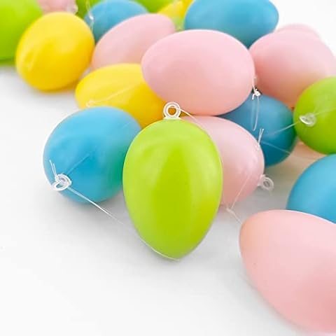 My-goodbuy24 Decorative Easter eggs for hanging, 36 pieces made of plastic, 6 x 4 cm, Easter decoration in great spring colours, spring decoration, crafts, Easter decoration Cover