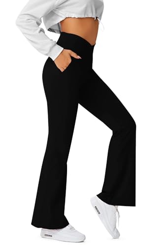 Image of HEGALY Women's Flare Yoga Pants - Crossover Flare Leggings Buttery Soft High Waisted Workout Casual Bootcut Pants