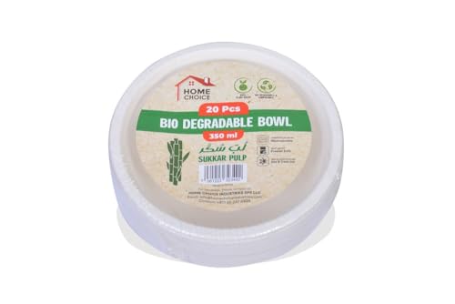 Home Choice Sugar Cane Disposable Bowl 20-Pieces 350 ml Capacity
