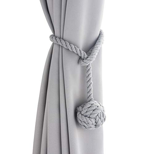 Shinywear 2 Pieces Retro Handmade Curtain Ropes Holdbacks Rural Knot Ball Cotton Cord Drapery Tiebacks Tie Band (Gray)
