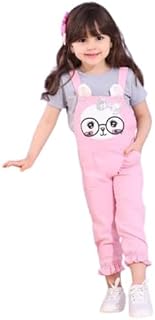 طقم سالوبيت وتي شيرت للبنات من قماش البوبلين الناعم ليكرا (بينك، 3 سنوات)