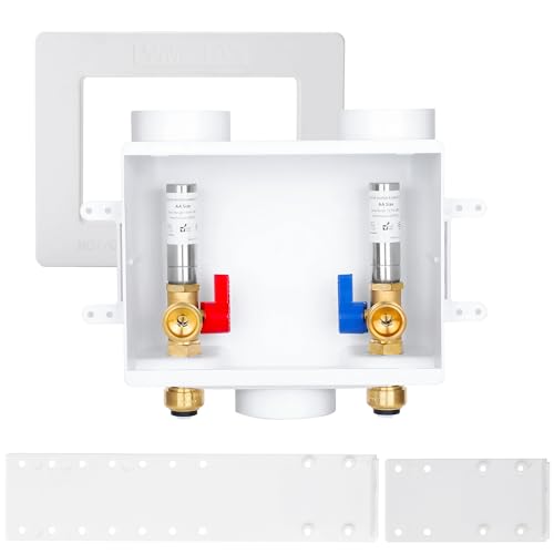 SECKWHALE Premium Washing Machine Outlet Box, with Stainless Steel Water Hammer Arrestor, 1/2' Push-Fit x 3/4' MHT, Laundry Washer Valve Outlet Box with Clear...