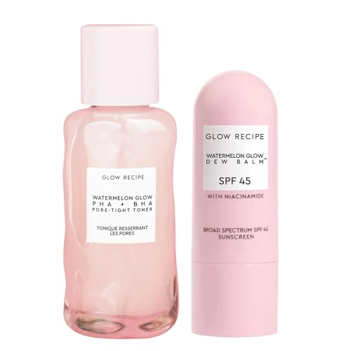 Glow Recipe Glow & Go Duo - Watermelon Glow PHA & BHA Pore Tight Facial Toner to Exfoliate & Soothe Skin (40 ml) + SPF Dew Balm Sunscreen Stick (0.58 oz) - Protect Skin from UVA Rays & Dark Spots