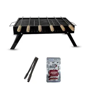 The Ace Store Grill Porter Briefcase BBQ for Home & Outdoor | Includes 6 Skewers, Tong, & Spice Pack (Black) | Portable, Easy Assembly, Efficient Heat & Smoke