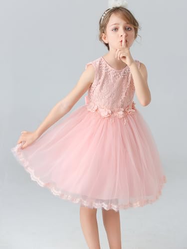 Lace Tulle Girls Flower Girl Dress with Pearls 3D Flower Appliques Tutu A Line Formal Party Dresses4