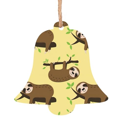 Simpatici bradipi su limoni gialli stampati, 6 pezzi, decorazione da appendere all'albero di Natale, in legno, stile vintage, divertente e carino