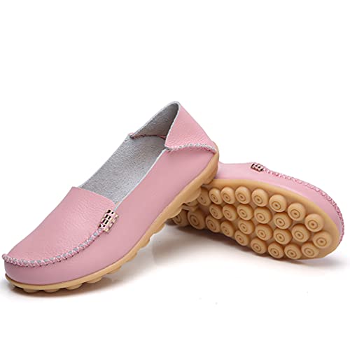 WERWAES Women's Comfortable Leather Slippers Flat Slippers Casual Round Toe Moccasin Shoes Wild Walking Nurse Breathable Driving Fashion Soft Shoes4