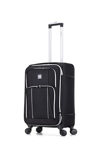 Skylark Medium 24” Lightweight Softshell Expandable Suitcase, Integrated Combination Lock, 4 Wheels Check in Luggage for 15 to 20kg (Black, 78 litres)