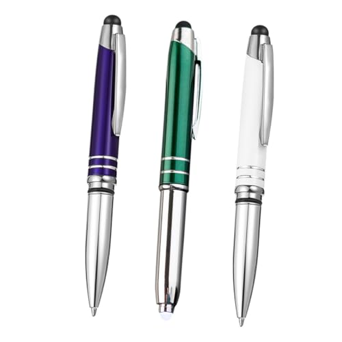 HONMEET Kugelschreiber mit Licht 3 Stück 3-In-1 Multifunktion Stift für Touchscreen Metall Beleuchtete Spitze Lichtstift für Büro Schule Nacht Schreiben