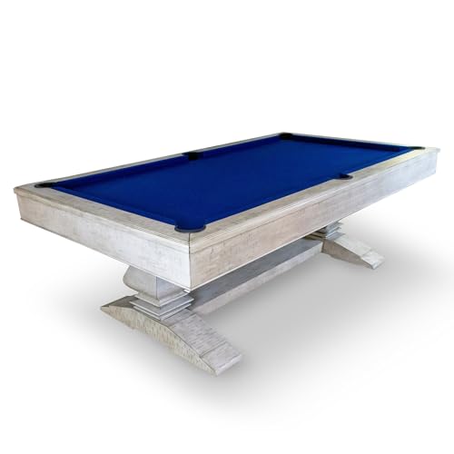 Hathaway Montecito 8ft Pool Table for Game Room – Billiard Table with Poly-Coated Non-Slate Playfield, Drop Pockets, Leg Levelers – Includes Cues, Pool Balls, Chalk, Triangle, Brush – Driftwood Finish