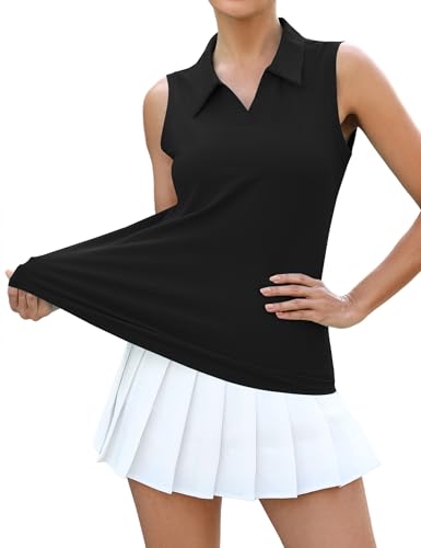 LOMON Golf Shirts for Women Sleeveless V Neck Polo Collared