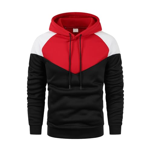 Ymosrh Men's Hoodies, Color Block Athletic Workout Gym Hoodie Long Sleeve Pullover Hooded Sweatshirts, M-2XL