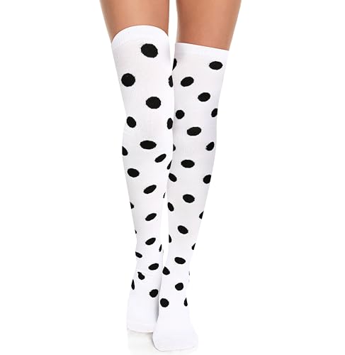 Image of Violet Mist Thigh High Socks for Women Novelty Polka Dot Over the Knee High Socks Black Funny Extra Long Sock Thigh Highs