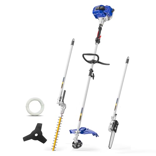 Wild Badger Power Gen2 26cc Gas Powered Weed Wacker, Upgraded 4-in-1 String Trimmer Edger, Pole Saw, Hedge Trimmer & Brush Cutter, Multi Yard Care Tool with Rubber Handle & Shoulder Strap