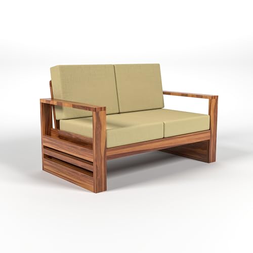 Image of Solid Sheesham Wood 2 Seater Sofa Set - Elegant Wooden Sofa for Living Room & Home Decor (Design 16)