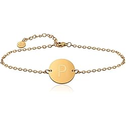 GOOD.designs ® Pulsera con letras en oro I bañado en oro 18k colgante I con iniciales grabadas (P)