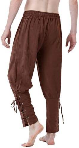 JEMITOP Men's Pure Cotton Vintage Ankle Banded Pants for Renaissance Pirate Viking Medieval Costume