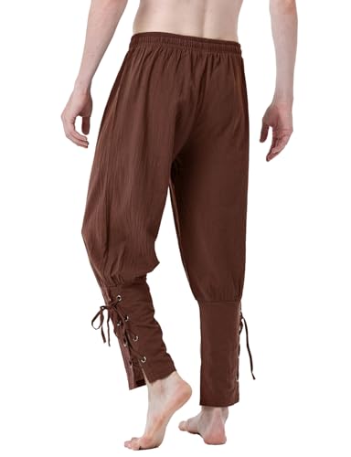 JEMITOP Men's Pure Cotton Vintage Ankle Banded Pants for Renaissance Pirate Viking Medieval Costume