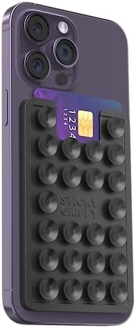 Suction Card Holder Mount, Phone Wallet, Silicon Adhesive Accessory for iPhone and Android, Hands-Free Mirror Shower Holder, TikTok Videos and Selfies (Black)