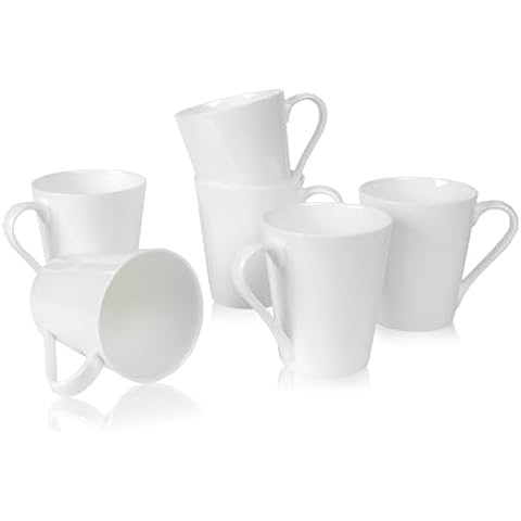 COSTAMNCE Fine Bone China Mugs,12 Oz White Coffee Mugs Set of 6,V-shaped Porcelain Coffee Cups With Handle,DIY Mug Gift Set,for Latte,Cappuccino,Hot Cocoa,Milk,Party Ceramic Tea Cup Cover