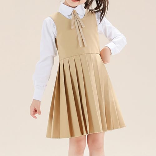 Girls Preppy Style Jumper Dress Cute Pleated Knee Length Sleeveless School Uniform Dress for Kids 3-14Y3
