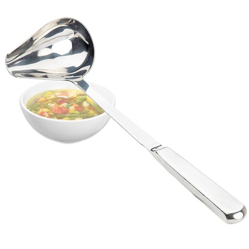 TableCraft 11631 Holden Collection 1 oz. Ladle Spoon with Spout, Stainless Steel Utensil for Serving Soup, Sauce, Gravy, Hollow Handle, 11.75