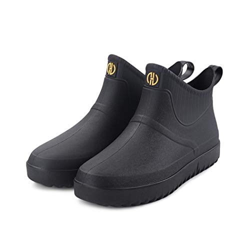 jessie Men Rain Boots Outdoor Slip On Waterproof Non-Slip Rubber Ankle Boots Rain Booties (Black, numeric_10)