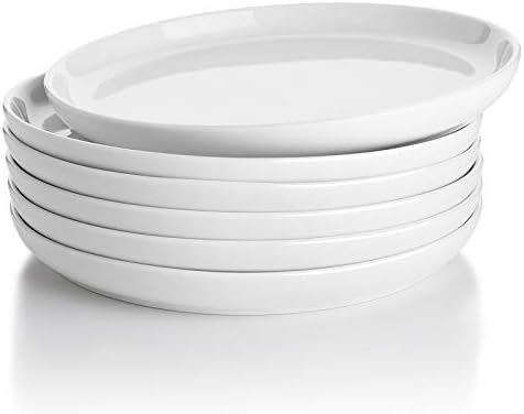 Sweese 155.001 Porcelain Round Dessert Salad Plates - 7.4 Inch - Set of 6, White