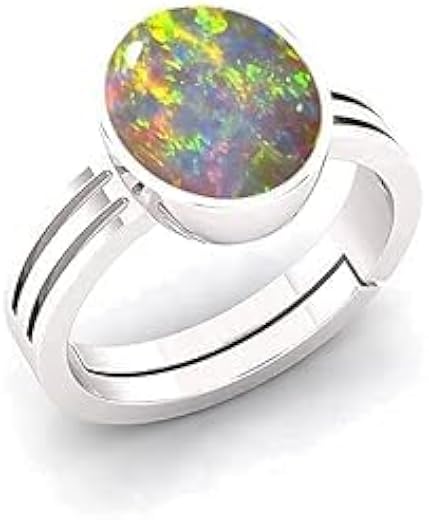 SIDHGEMS 11.25 Ratti 10.05 Carat White Rashi Ratan Fire Opal Loose Gemstone Silver Plated Adjustable Ring for Men and Women