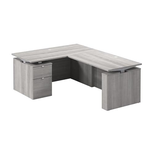 Image of Bush Business Furniture 60-inch Height Adjustable L Shaped Standing Desk with File Cabinet, Ergonomic Sit-Stand Computer Table for Office, Stratus Collection, Platinum Gray with Metallic Gray Base