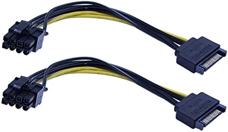 15-Pin SATA Male to 8-Pin (6+2 Pin) PCI-Express Female Video Card Power Adapter Cable.(2Pack)