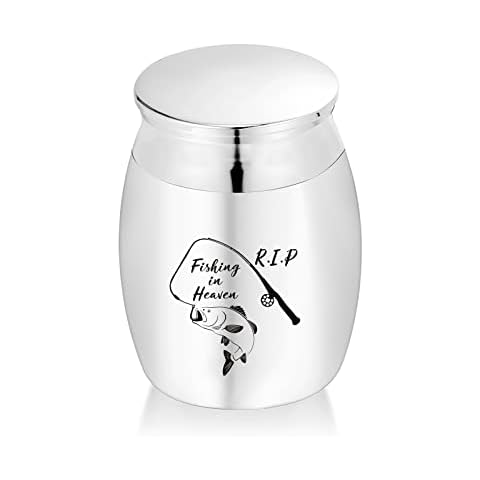 Cremation Urns for Ashes Fishing in Heaven Small Urns for Human Ashes Keepsake Decorative Urns Sharing Funeral Urn for Ashes (R.I.P-Silver) Cover