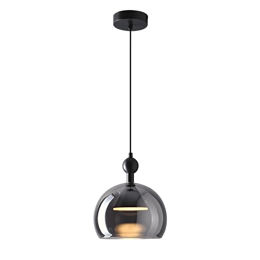 Lampe à suspension de chevet en verre gris fumé et lustre LED moderne 3 modes