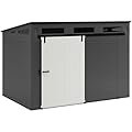 Suncast Modernist 10 Foot by 7 Foot Outdoor Plastic Storage Shed with Pad Lockable Sliding Barn Door for Outdoor Storage Items, Gray and Black