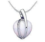 London Jewellery Quarter Large Opal Heart Pendant Solid Sterling Silver 18' Snake Chain 925 Hallmark