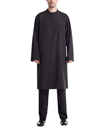 Thobe for Men Islamic Clothing Moroccan Kaftan Muslim Clothes 2 Piece Set