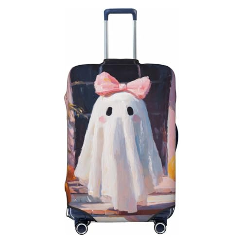 White Ghost With A Pink Bo Elastic Travel Luggage Covers Dustproof Scratch-Resistant Suitcase Protector Fit 22-24 Inch