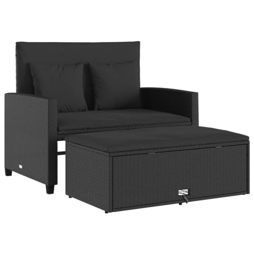 vidaXL Sofá de Jardín de 2 Plazas con Cojines, Asiento Exterior, Sofá Biplaza, Mueble para Patio Terraza Balcón, Ratán Sintético Negro