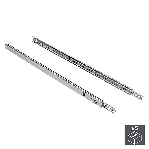 EMUCA - Guías Laterales para cajones con rodamiento de Bolas 17mm x 214mm, extracción Parcial, Pack de 5 guías