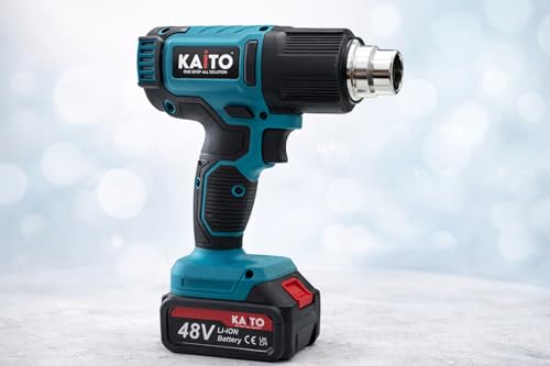 Image of KAITO Cordless Heat Gun 48V Li-ion 5.0Ah Battery | Digital Display | 3 Nozzle Attachments | Portable Hot Air Gun for Paint Removal, PVC Shrink, Craft & Mobile Repair | Overheat Protection